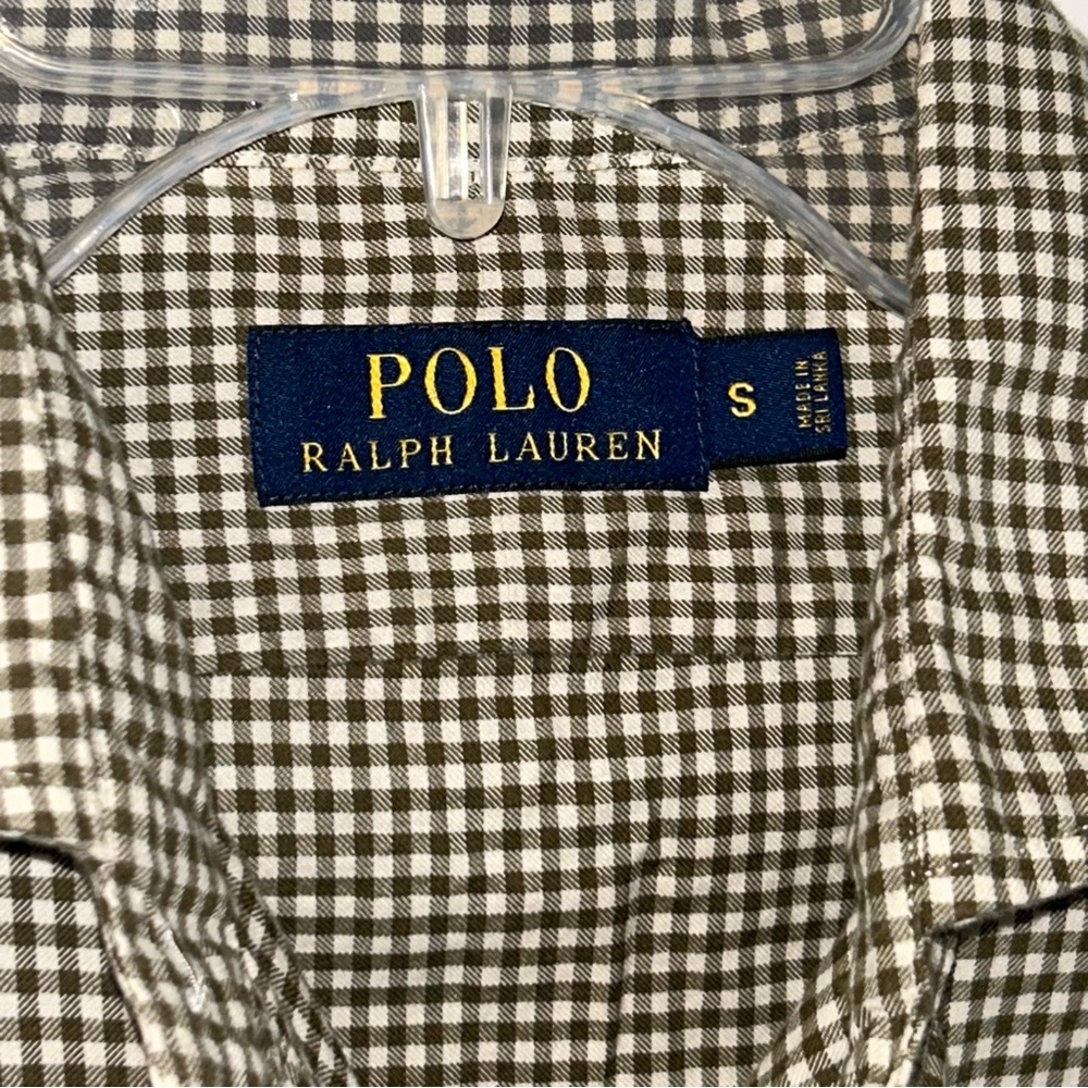 Polo Ralph Lauren mens brown gingham stretch poplin long sleeve shirt size SMALL - Picture 3 of 9